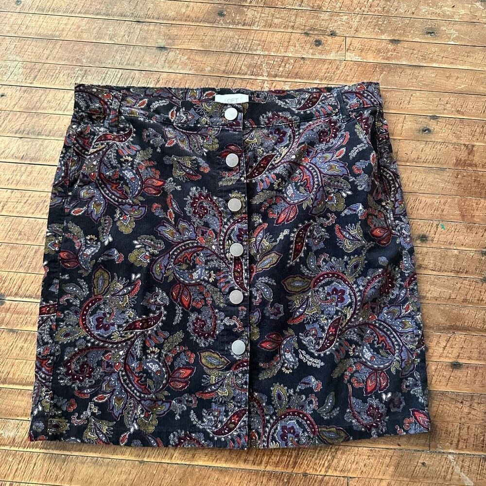 Loft business casual purple paisley Jacobean button down skirt